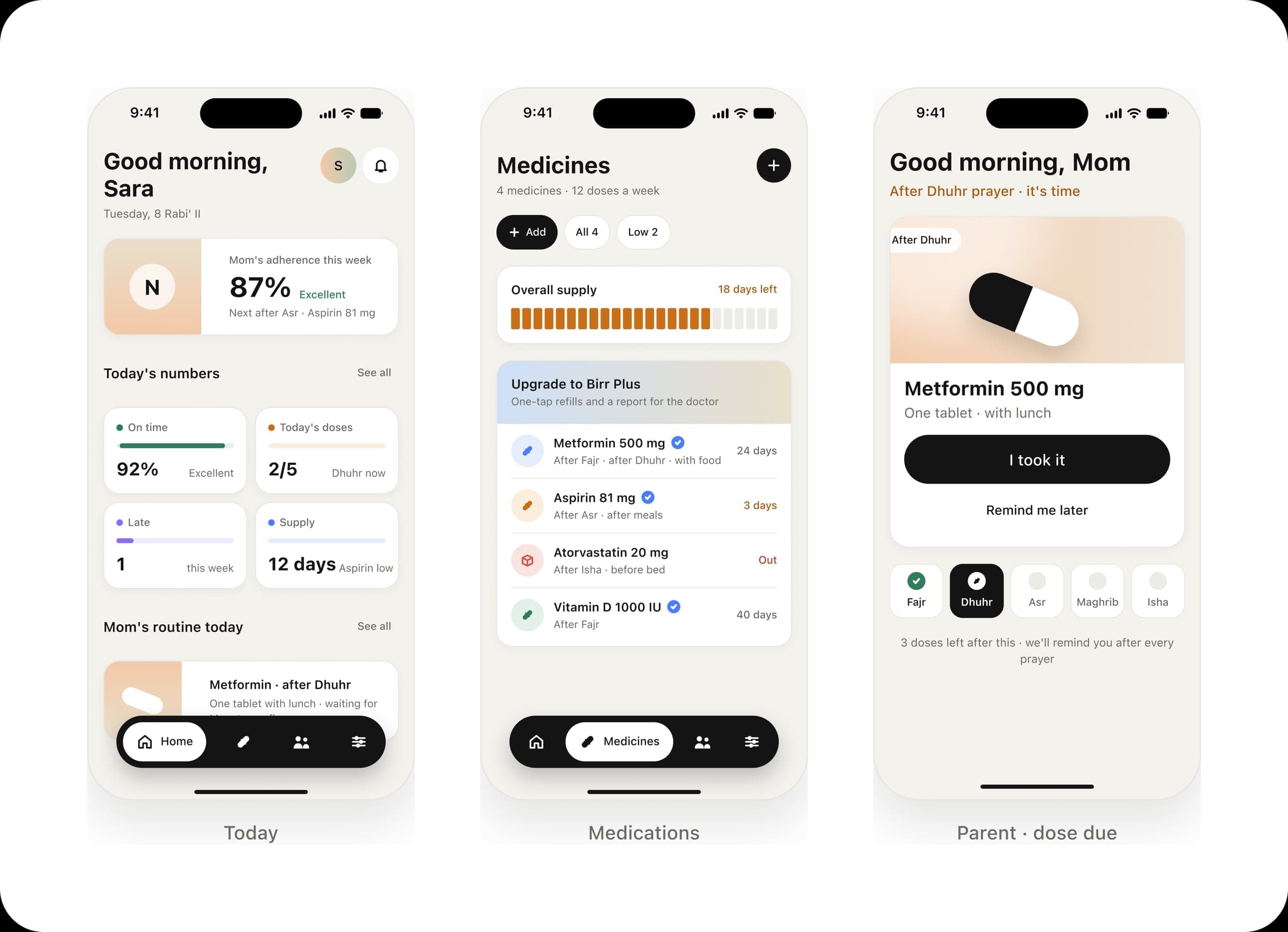 English version — the same screens mirrored left-to-right